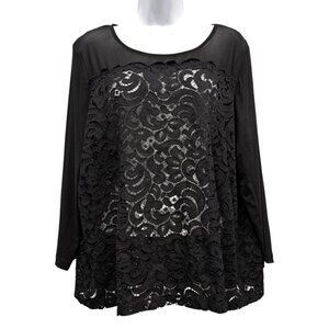 Rafaella Black Sheer Floral Lace Mesh Tunic Over‎ Top Elegant Career Womens PL